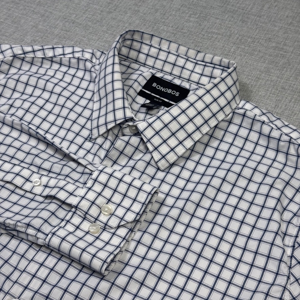 Bonobos Slim Fit Button-Down Dress Shirt Mens 2XL White Check Long Sleeve